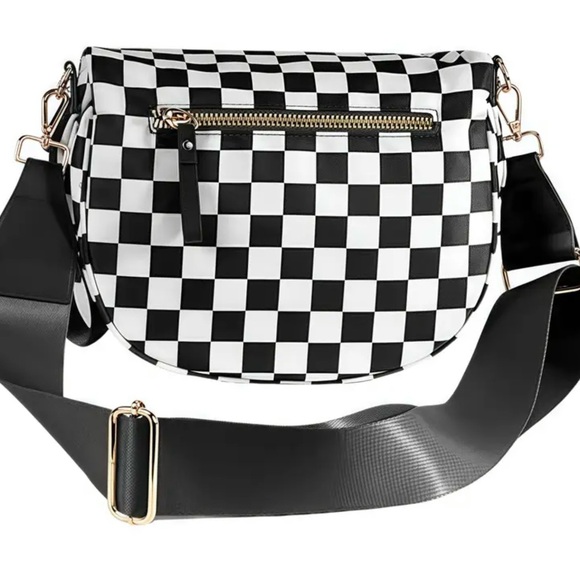 Checkered Black and White Women's Crossbody Bag - Picture 3 of 9